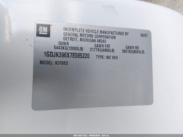 Продажа на аукционе авто 2007 Gmc Sierra 3500 Chassis Work Truck, vin: 1GDJK396X7E585220, номер лота: 45321222