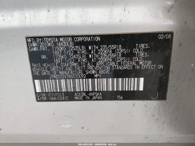 Продажа на аукционе авто 2008 Toyota Rav4 Sport, vin: JTMZD32V786070092, номер лота: 45321241