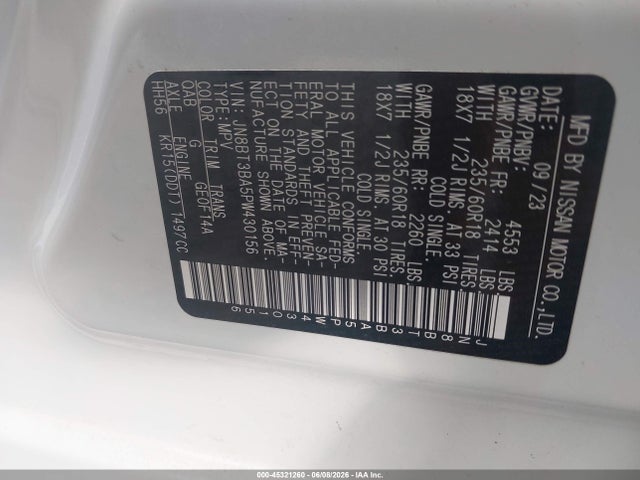 2023 Nissan Rogue Sv Fwd მანქანა იყიდება აუქციონზე, vin: JN8BT3BA5PW430156, აუქციონის ნომერი: 45321260