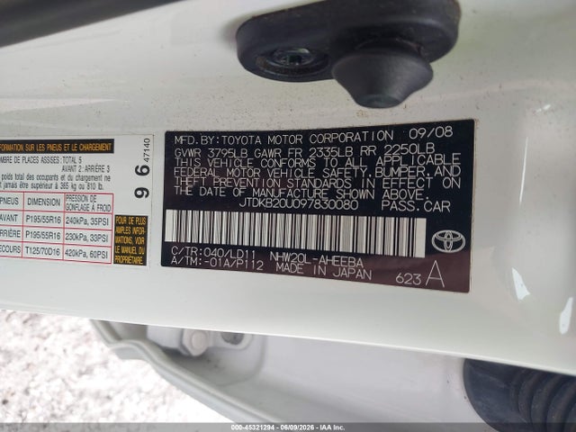 Aukcja sprzedaży 2009 Toyota Prius Touring, vin: JTDKB20U097830080, numer aukcji: 45321294