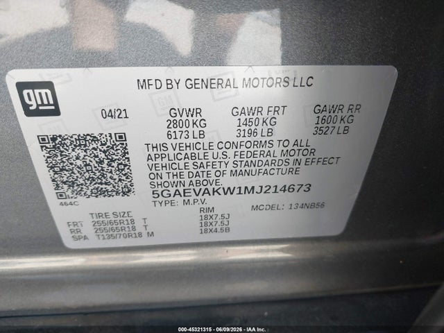 Продаж на аукціоні авто 2021 Buick Enclave Awd Essence, vin: 5GAEVAKW1MJ214673, номер лоту: 45321315