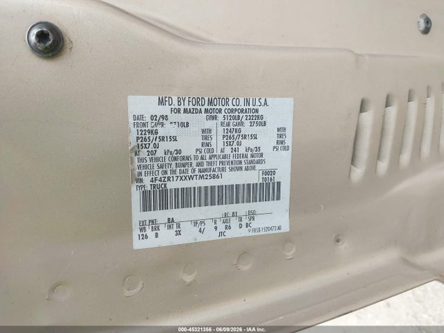 1998 Mazda B4000 Se მანქანა იყიდება აუქციონზე, vin: 4F4ZR17XXWTM25861, აუქციონის ნომერი: 45321356