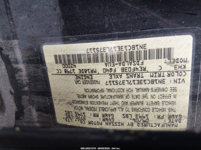 Продажа на аукционе авто 2007 Nissan Versa 1.8s, vin: 3N1BC13E17L375117, номер лота: 45321370