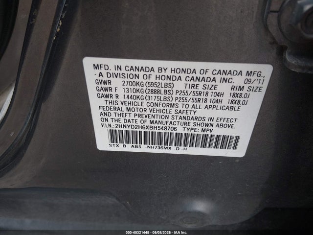 2011 Acura Mdx Technology Package მანქანა იყიდება აუქციონზე, vin: 2HNYD2H6XBH548706, აუქციონის ნომერი: 45321445