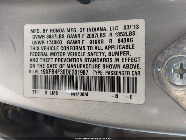 Продажа на аукционе авто 2013 Honda Civic Hybrid, vin: 19XFB4F30DE201987, номер лота: 45321449
