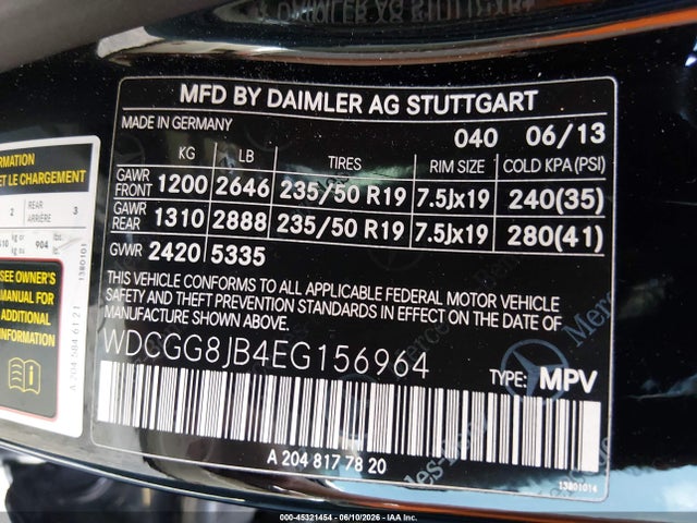 45321454 :رقم المزاد ، WDCGG8JB4EG156964 vin ، 2014 Mercedes-benz Glk 350 4matic مزاد بيع