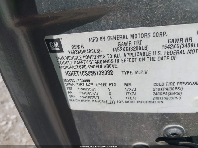 Aukcja sprzedaży 2005 Gmc Envoy Xl, vin: 1GKET16S656123032, numer aukcji: 45321459