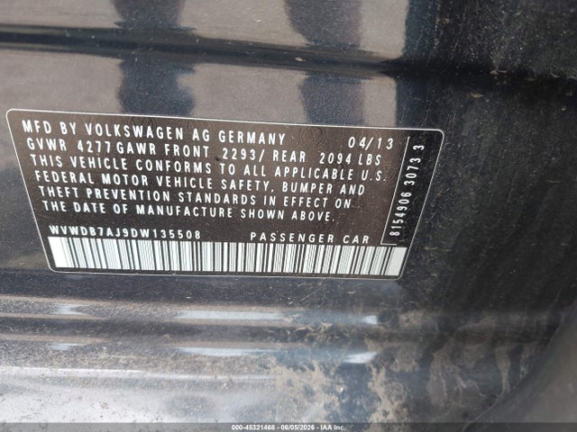 2013 Volkswagen Golf 2.5l 4-door მანქანა იყიდება აუქციონზე, vin: WVWDB7AJ9DW135508, აუქციონის ნომერი: 45321468