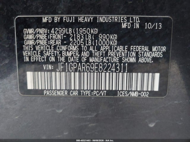 JF1GPAR69E8224311 Subaru Impreza 2.0i Sport Limited