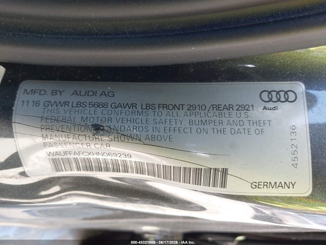 Aukcja sprzedaży 2017 Audi S6 4.0t Premium Plus, vin: WAUFFAFCXHN069239, numer aukcji: 45321506