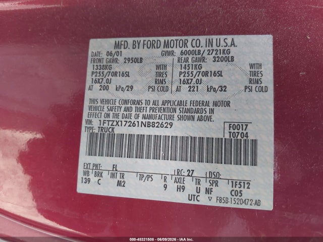 Продаж на аукціоні авто 2001 Ford F-150 Xl/xlt, vin: 1FTZX17261NB82629, номер лоту: 45321508