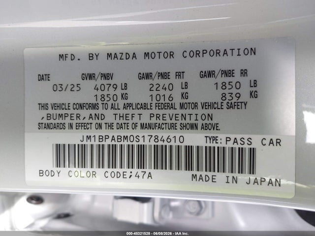 JM1BPABM0S1784610 Mazda Mazda3 2.5 S Select Sport