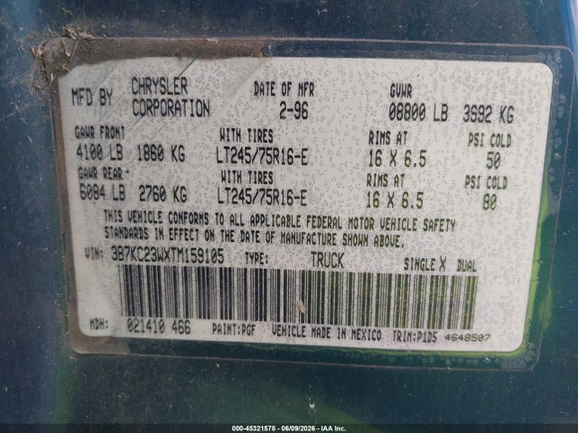 Aukcja sprzedaży 1996 Dodge Ram 2500, vin: 3B7KC23WXTM159105, numer aukcji: 45321578