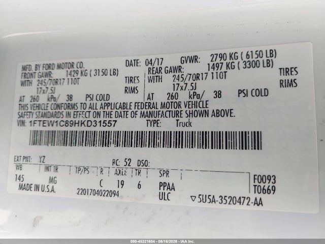 Ford F-150 Xlt 2017 1FTEW1C89HKD31557 Image 9