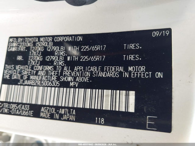 45321642 :رقم المزاد ، JTJAARBZ9L5006305 vin ، 2020 Lexus Nx 300 مزاد بيع