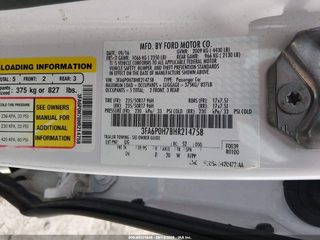 Продажа на аукционе авто 2017 Ford Fusion Se, vin: 3FA6P0H78HR214758, номер лота: 45321646
