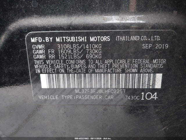 Продажа на аукционе авто 2020 Mitsubishi Mirage G4 Es, vin: ML32F3FJ8LHF02257, номер лота: 45321663
