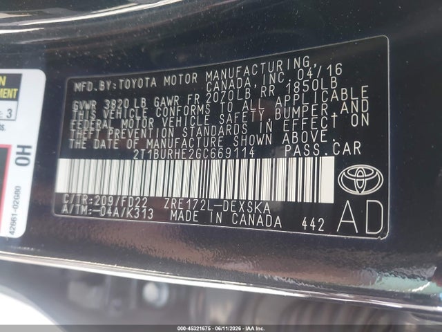 Продажа на аукционе авто 2016 Toyota Corolla S Plus, vin: 2T1BURHE2GC669114, номер лота: 45321675
