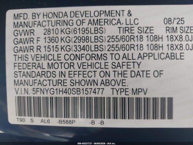 Honda Pilot Ex-l 2025 5FNYG1H40SB157477 Image 9
