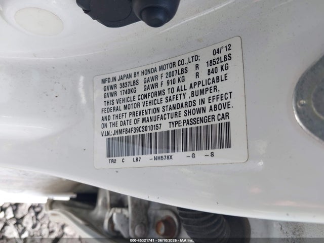 Продаж на аукціоні авто 2012 Honda Civic Hybrid, vin: JHMFB4F39CS010157, номер лоту: 45321741