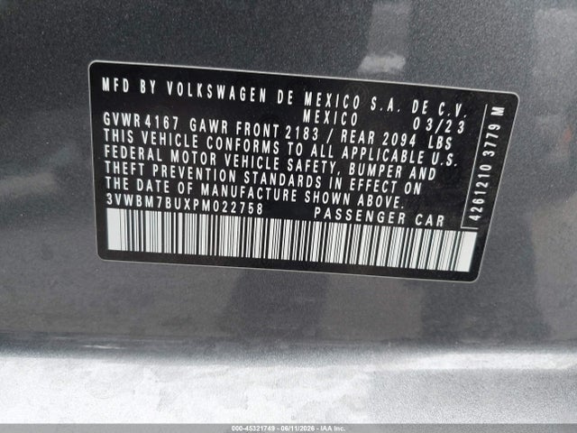 3VWBM7BUXPM022758 Volkswagen Jetta 1.5t Sport