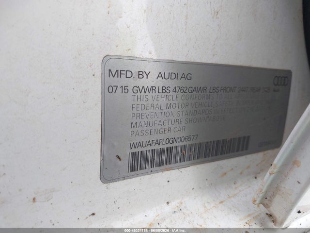 Aukcja sprzedaży 2016 Audi A4 2.0t Premium, vin: WAUAFAFL0GN006577, numer aukcji: 45321758