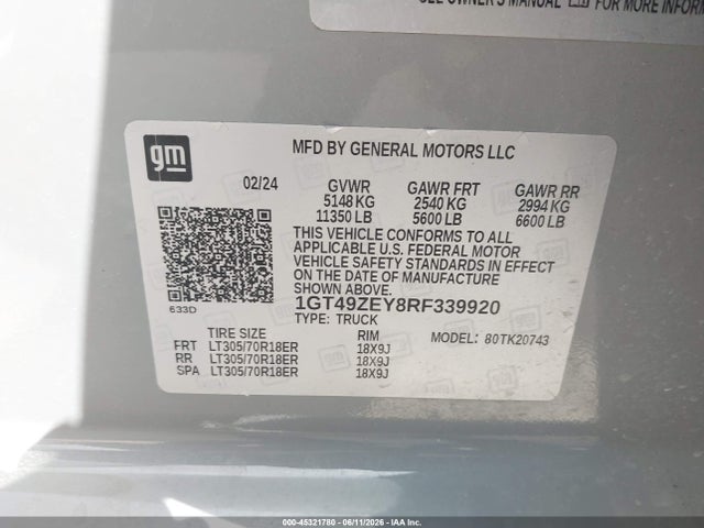 Продаж на аукціоні авто 2024 Gmc Sierra 2500hd 4wd  Standard Bed At4x, vin: 1GT49ZEY8RF339920, номер лоту: 45321780