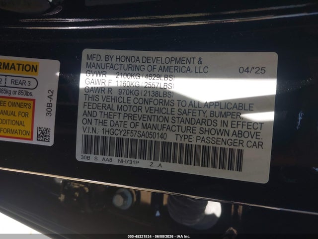 1HGCY2F57SA050140 Honda Accord Hybrid Sport