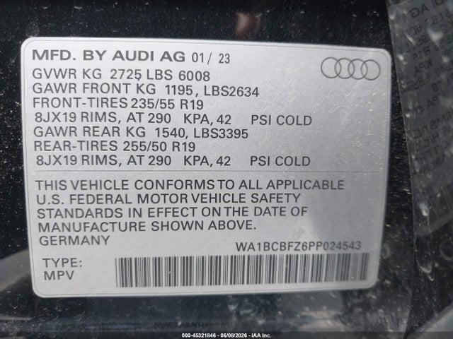 2023 Audi Q4 E-tron Premium Plus 40 Rwd მანქანა იყიდება აუქციონზე, vin: WA1BCBFZ6PP024543, აუქციონის ნომერი: 45321846