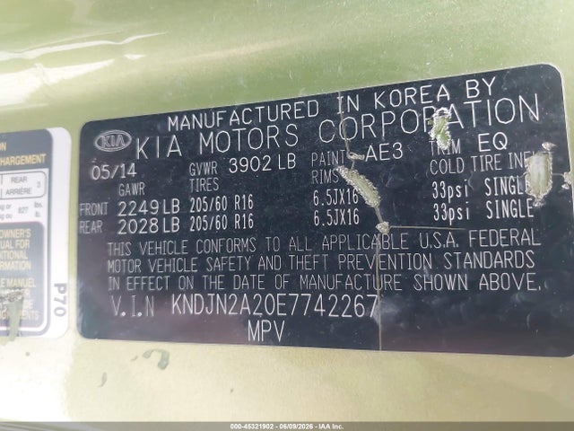 Aukcja sprzedaży 2014 Kia Soul, vin: KNDJN2A20E7742267, numer aukcji: 45321902