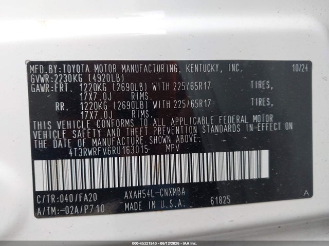 4T3RWRFV6RU163015 Toyota Rav4 Hybrid Xle