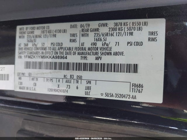 1FMZK1YM9KKA98964 Ford Transit-150 Xl