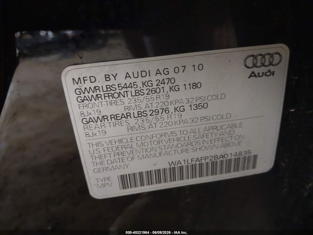 Продаж на аукціоні авто 2011 Audi Q5 2.0t Premium, vin: WA1LFAFP2BA014835, номер лоту: 45321964