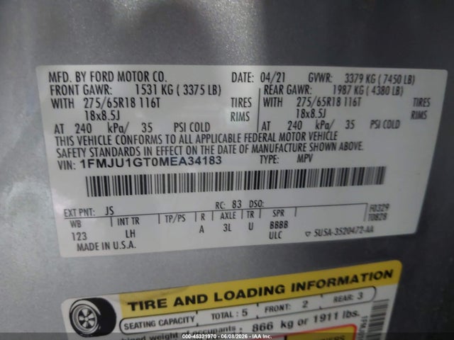 1FMJU1GT0MEA34183 Ford Expedition Xl