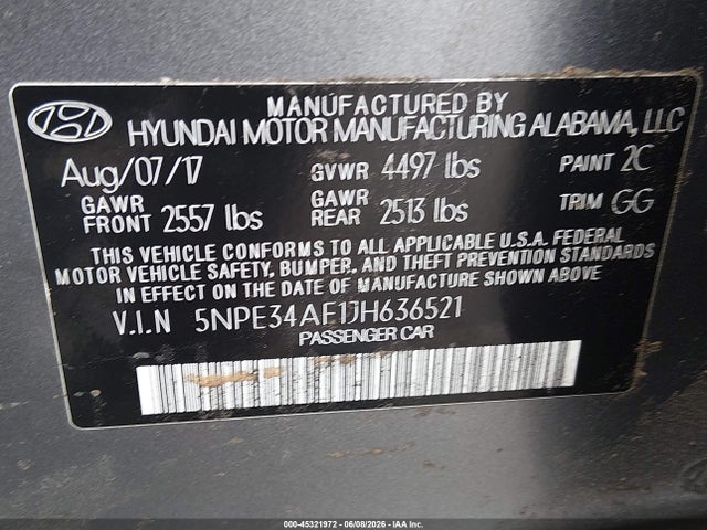 45321972 :رقم المزاد ، 5NPE34AF1JH636521 vin ، 2018 Hyundai Sonata Sel مزاد بيع