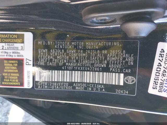 Продаж на аукціоні авто 2014 Toyota Camry Se, vin: 4T1BF1FKXEU422861, номер лоту: 45321994