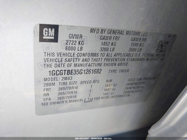 Chevrolet Colorado Wt 2016 1GCGTBE35G1261682 Image 9