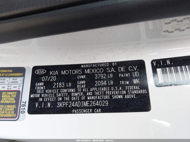 3KPF24AD1ME264029 KIA Forte Lxs