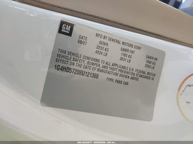 Aukcja sprzedaży 2008 Buick Lucerne Cxl, vin: 1G4HD57288U121368, numer aukcji: 45322017