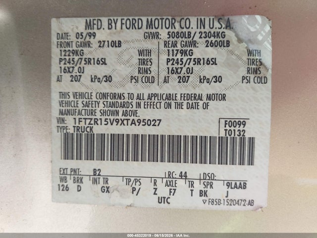 Aukcja sprzedaży 1999 Ford Ranger Xl/xlt, vin: 1FTZR15V9XTA95027, numer aukcji: 45322019