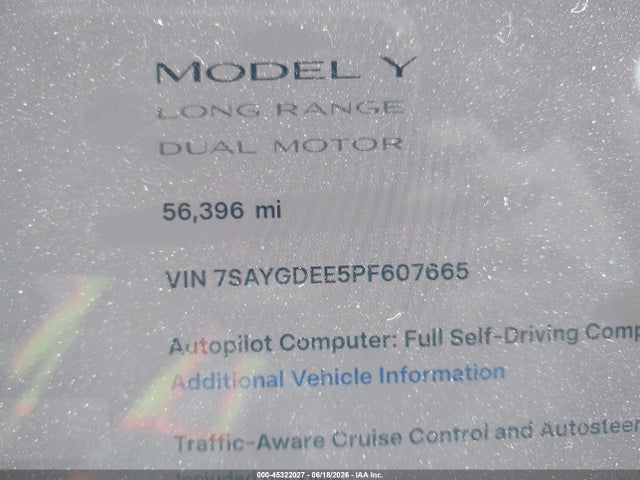 2023 Tesla Model Y Awd/long Range Dual Motor All-wheel Drive მანქანა იყიდება აუქციონზე, vin: 7SAYGDEE5PF607665, აუქციონის ნომერი: 45322027