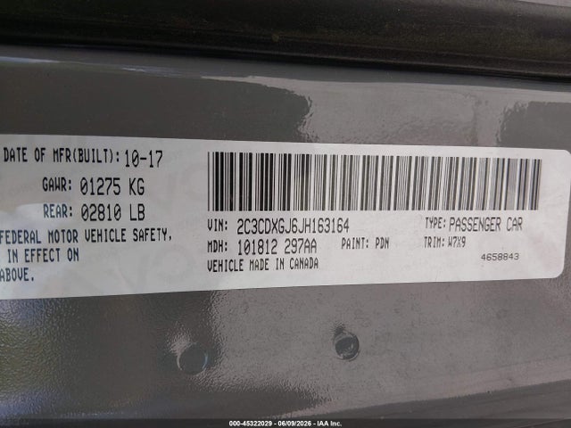 Aukcja sprzedaży 2018 Dodge Charger R/t Scat Pack Rwd, vin: 2C3CDXGJ6JH163164, numer aukcji: 45322029