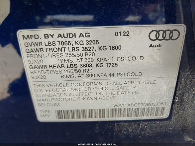 Продаж на аукціоні авто 2022 Audi E-tron Sportback Premium S Line Quattro, vin: WA11ABGE2NB023350, номер лоту: 45322034