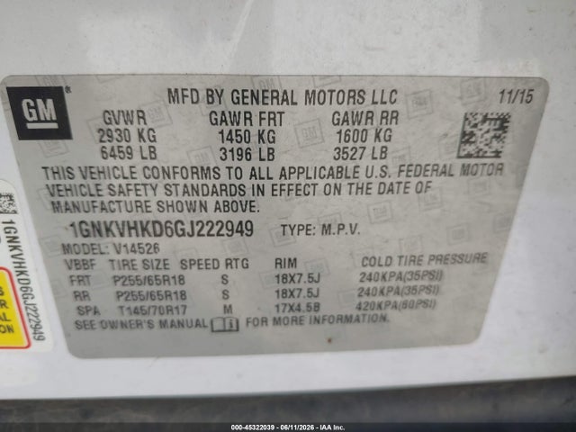 Chevrolet Traverse 2lt 2016 1GNKVHKD6GJ222949 Image 9
