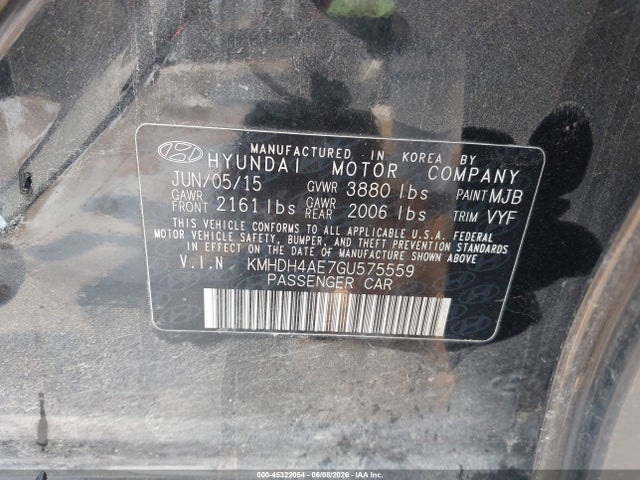 Aukcja sprzedaży 2016 Hyundai Elantra Se, vin: KMHDH4AE7GU575559, numer aukcji: 45322054