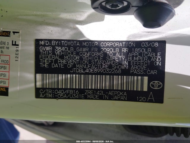Aukcja sprzedaży 2009 Toyota Corolla Le, vin: JTDBL40E899032268, numer aukcji: 45322064