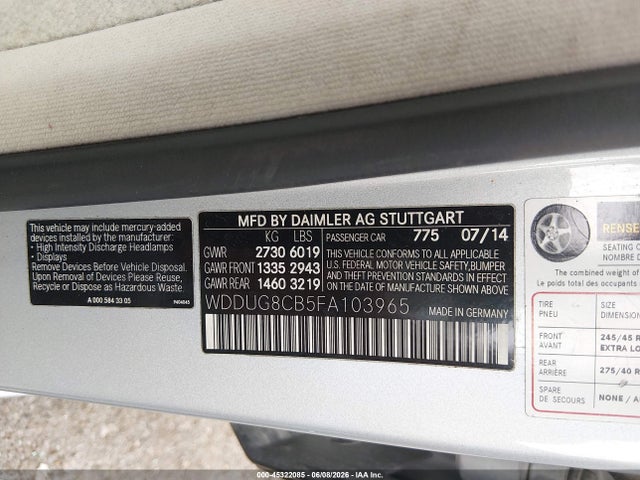 Aukcja sprzedaży 2015 Mercedes-benz S 550, vin: WDDUG8CB5FA103965, numer aukcji: 45322085