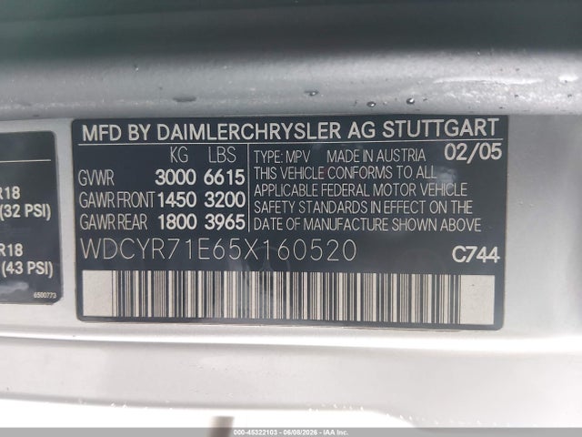 Aukcja sprzedaży 2005 Mercedes-benz G 55 Amg 4matic/grand Edition 4matic, vin: WDCYR71E65X160520, numer aukcji: 45322103