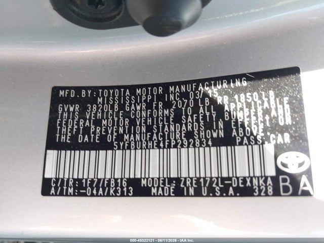 Toyota COROLLA LE 2015 5YFBURHE4FP292834 Image 9