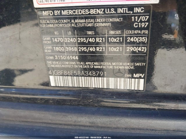 Продаж на аукціоні авто 2008 Mercedes-benz Gl 550 4matic, vin: 4JGBF86E58A348791, номер лоту: 45322168
